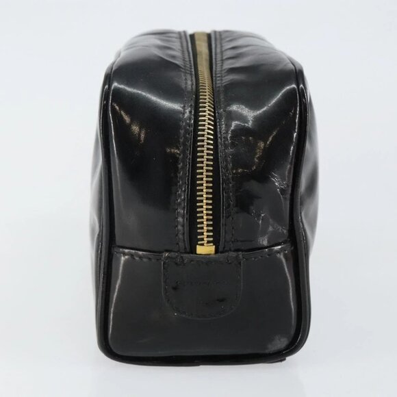 CHANEL COCO Mark Vanity Cosmetic Pouch Patent leather Black Gold CC Auth 144394 - Picture 6 of 16